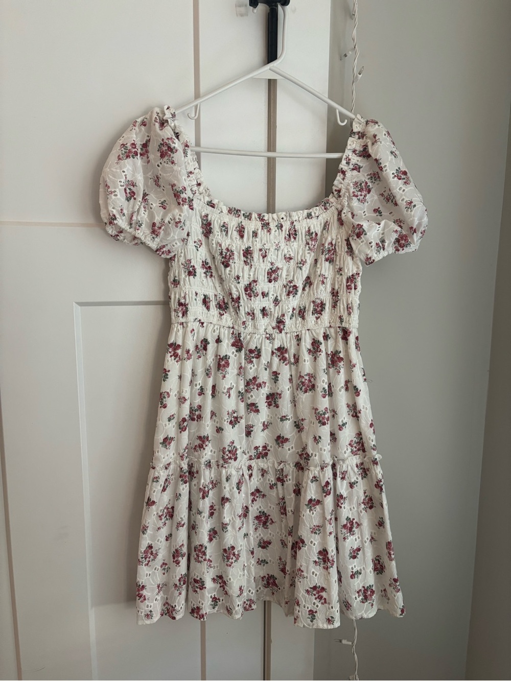 Altar'd State White Floral Mini Dress with Pink/Burgundy Print